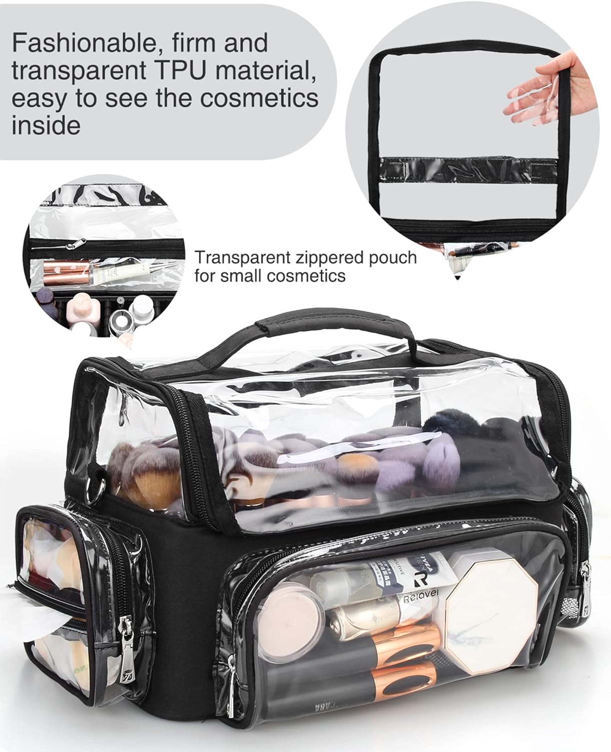 Makeup Brush Case, Extra Large Makeup Brush Bag XL Professional Makeup Artist Must Haves Travel Case with Stand Up Brush Slots Cosmetic Organizer Bag, Full Open Easy to Access, with Adjustable Strap