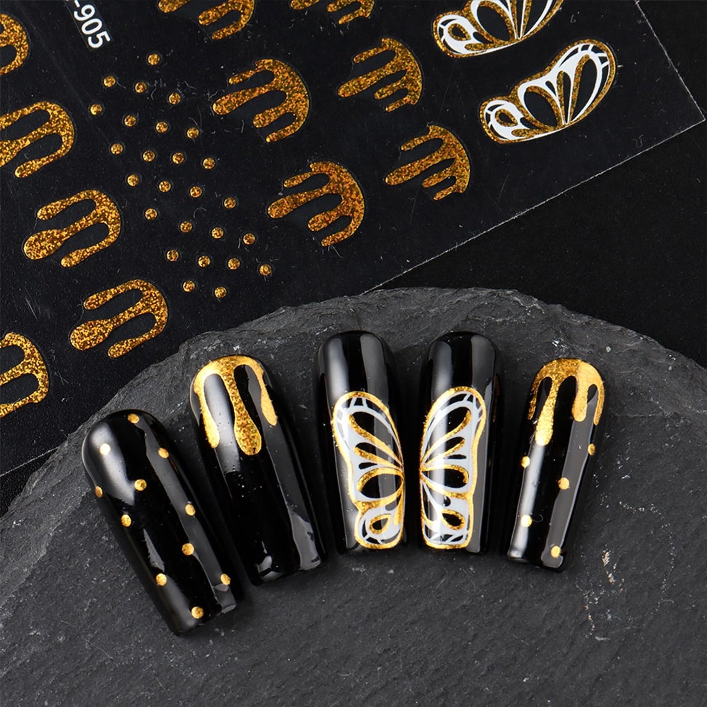 6 Sheets Halloween Blood Drop Nail Art Stickers Decals Gold Silver Butterfly Nails Stickers Self-Adhesive Blood Drop Nails Decals for Women Halloween Decor