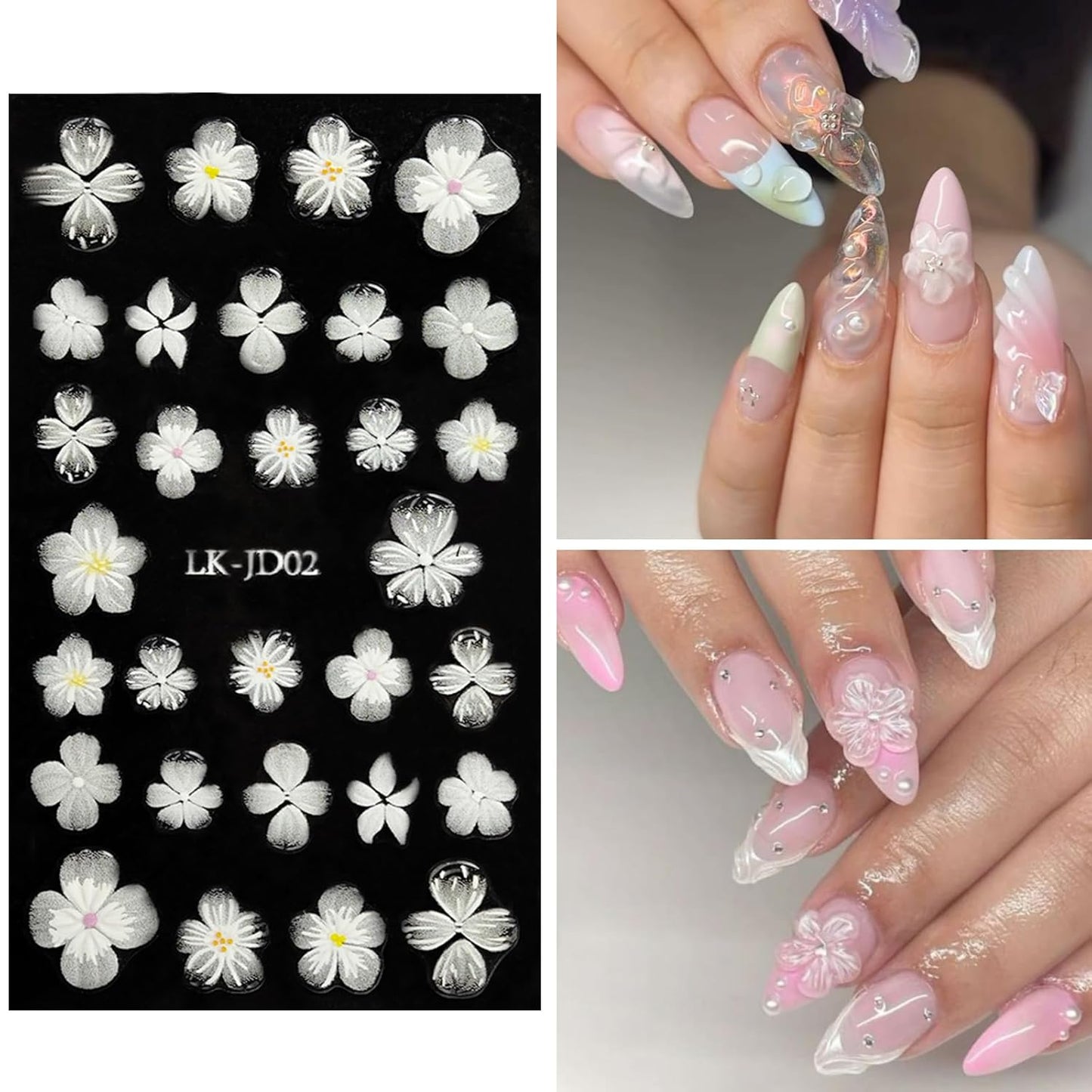 Flowers Nail Stickers 5D Embossed Nail Art 6 Sheets Colorful Nails Decals 3D Self-Adhesive Plumeria Supplies for Women Girls Manicure Nail Decoration Spring Summer Nails Design Sticker