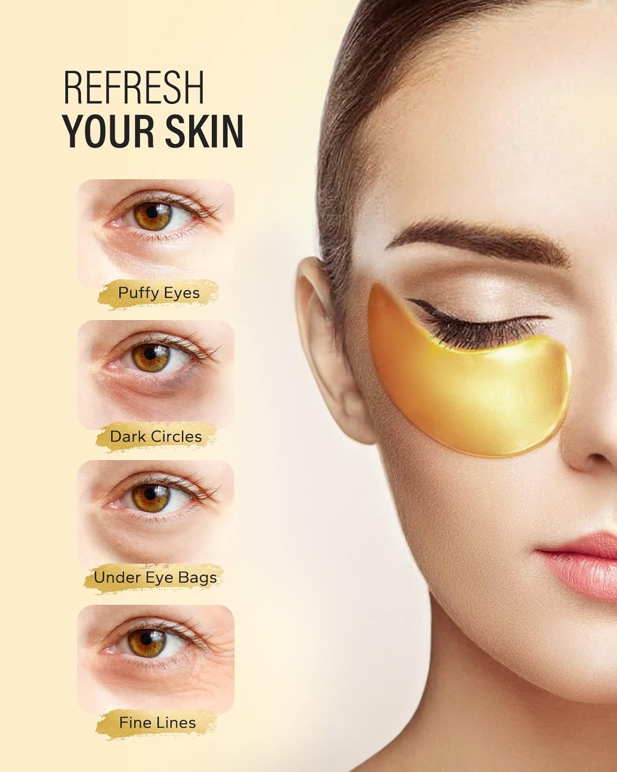 24k Gold Under Eye Patches (20 Pairs), eye mask, Collagen Skin Care Products, Eye Patches for Puffy Eyes, eye masks for dark circles and puffiness