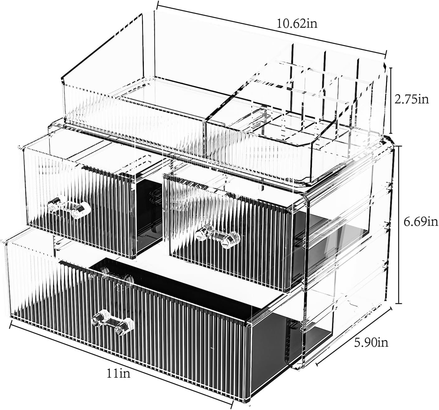ZHIAI Stackable Cosmetic Organizer, Acrylic Cosmetic Organizer for Dresser, Vanity, Kitchen Cabinet, Bathroom, Under Sink, Home Organization and Storage (1 Top 3 Drawers)