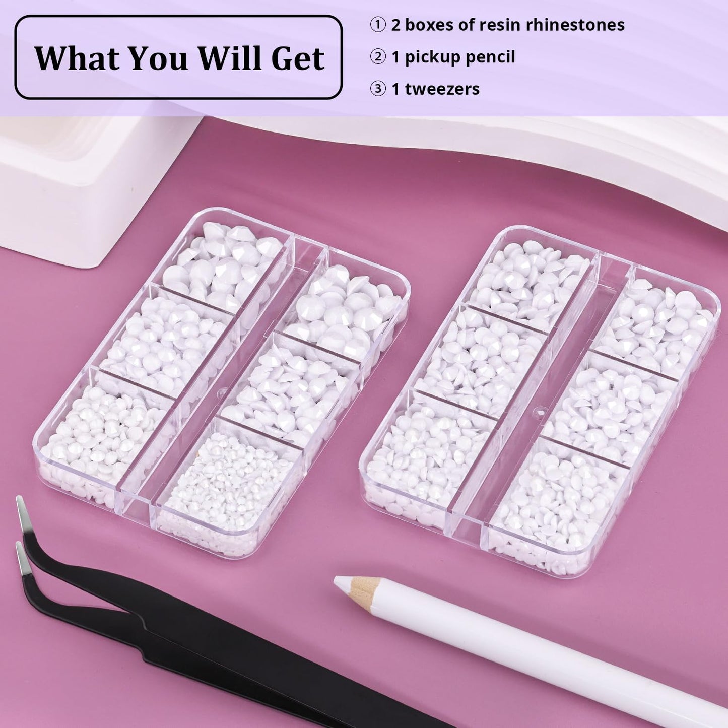 Resin Rhinestones for Crafting, 2 Boxeses White Multi Sizes Flatback Bedazzling Crystals for Crafts Nail Art Decoration, Non Hotfix Gems Charms for Tumbler Shoes Clothing Fabric Face Makeup