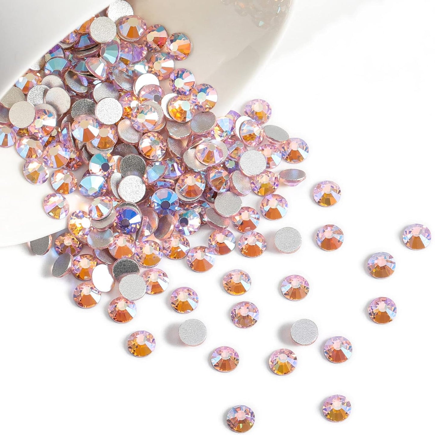 Beadsland 1440 Pieces Flat Back Crystal Rhinestones Round Gems,Light Pink AB,SS3,1.2-1.4mm