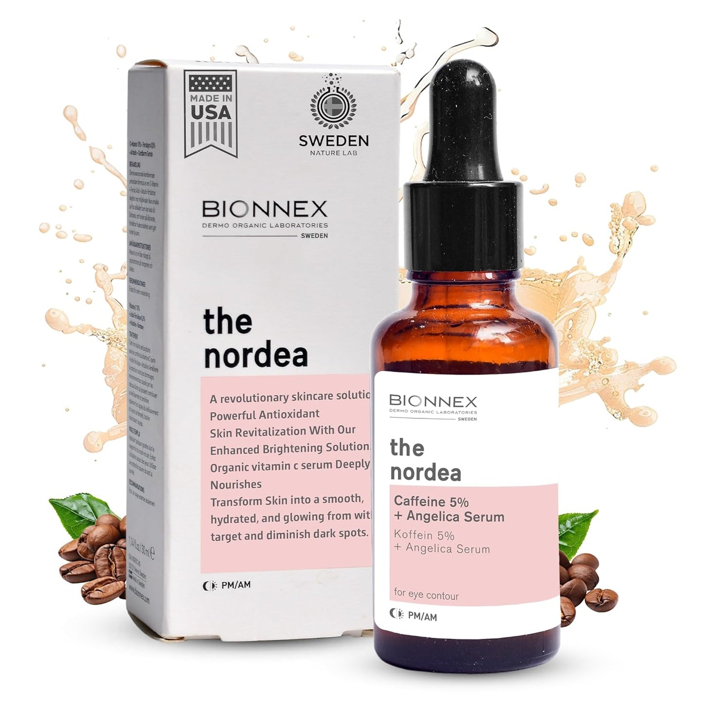 The nordea - 5% Caffeine Serum Angelica - Anti-Aging Eye Serum for Dark Circles, Puffiness and Wrinkles - Caffeine Eye Serum Natural and Vegan - 30 ml (5% Caffeine Skin Serum)