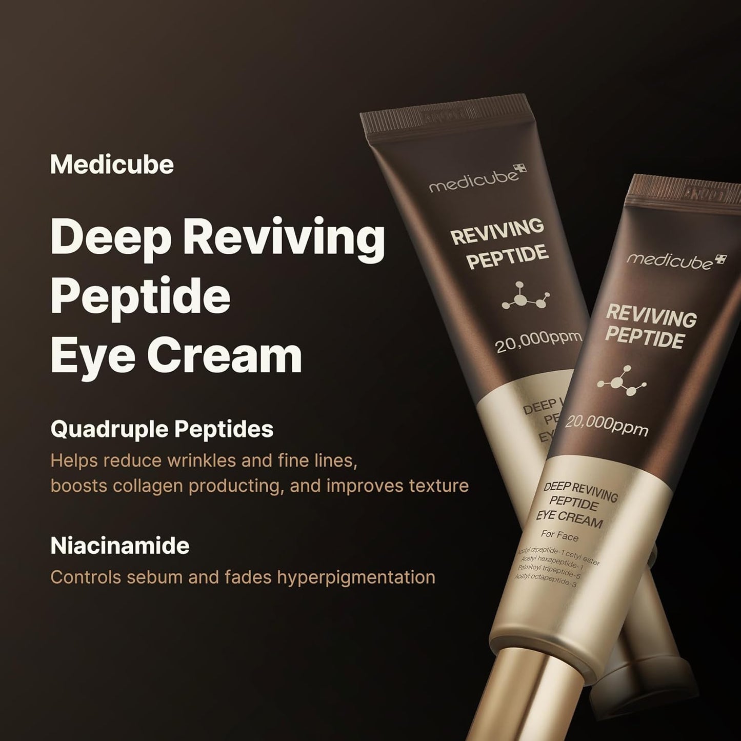 medicube Deep Reviving Peptide Eye Serum 1.01 Fl. Oz., | Eye Treatment Serum with Quadruple Peptides, Niacinamide, and Squalane | Reduces Signs of Aging and Fine Lines