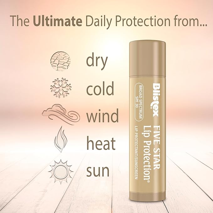 Blistex Five Star Lip Protection Balm, 0.15 Ounce – Wind & Water-Resistant Lip Care, Broad Spectrum SPF 30 Sun Protection, Soothes Cold Chapped Lips, Hydrating Lip Treatment, Holds in Moisture