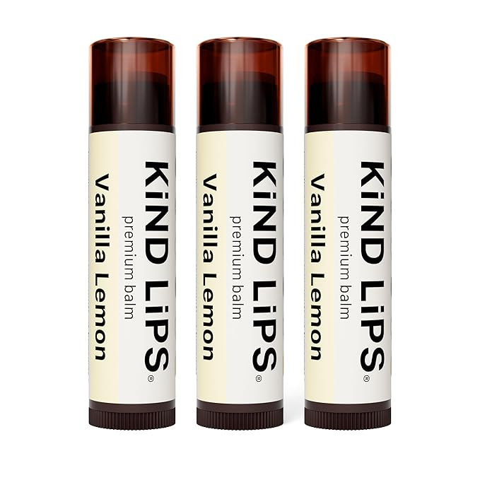 Kind Lips Lip Balm - Nourishing & Moisturizing Lip Care for Dry Lips with Shea Butter, Beeswax & Vitamin E | Vanilla Lemon Flavor | 0.15 Oz (Pack of 3)