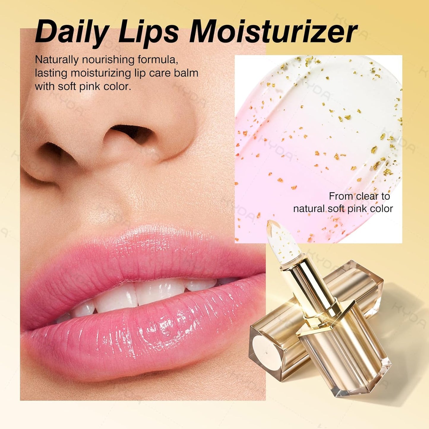 KYDA 2 Pcs Transferproof Color Changing Lipstick with Gold Flakes, Changes from Clear to Sheer Pink, Moisturizing Tinted Lip Balm, Deep Nourishment, PH Changing Lipstick, Glossy Shine Lip Stain