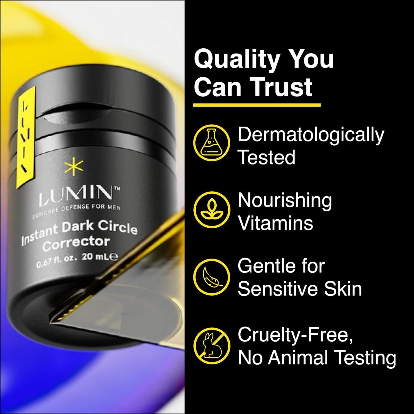 Lumin Instant Dark Circle Corrector for Men (Not A Concealer), Reduce The Look of Dark Circles, Puffiness, Under Eye Men Makeup, Men's Color Correcting Eye Cream, 20mL