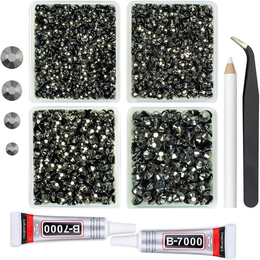 Metallic Gray Resin Rhinestones w B7000 Jewelry Glue for Bedazzling Crafting 3mm-6mm Steel Grey Flatback Jelly Stones Bulk Diamonds Gems for Nails Face Eyes Makeup Tumblers Bottles Crafts Shoes