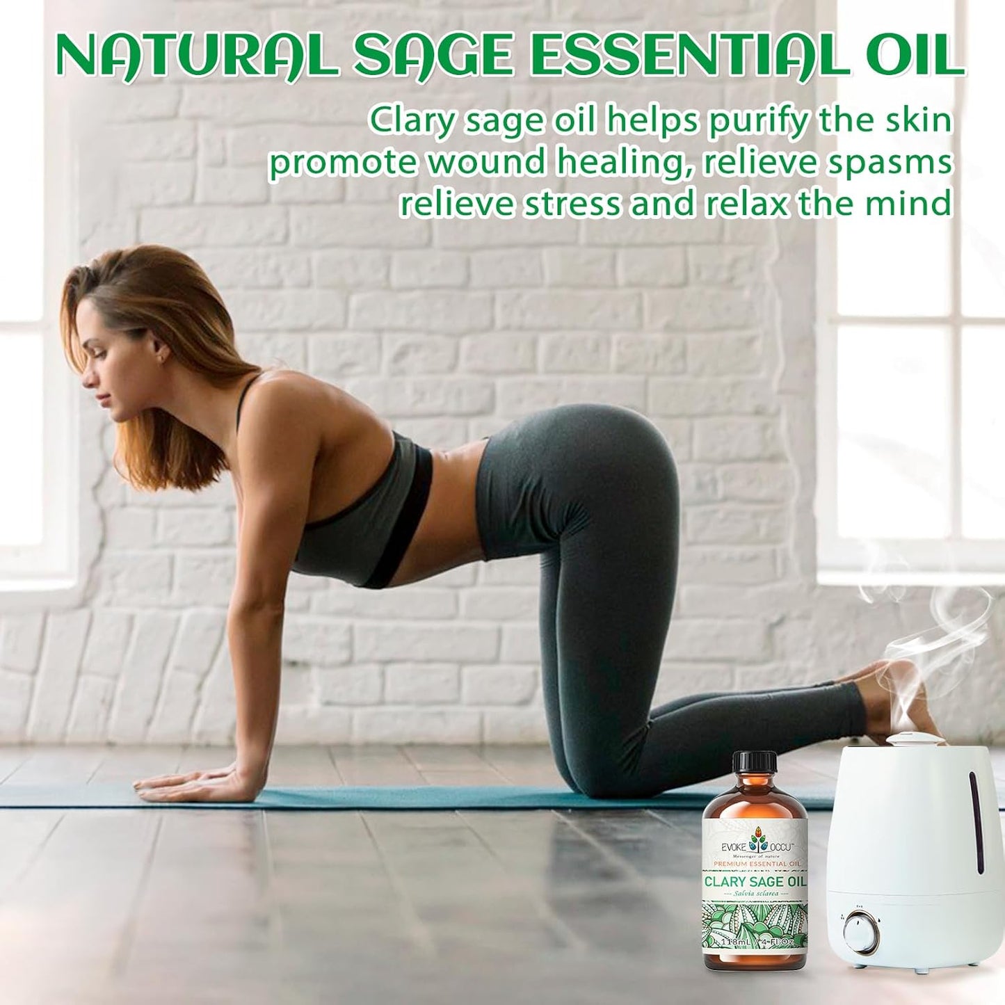 EVOKE OCCU Clary Sage Oil Essential Oil for Anxiety Relief, Moisturize Skin, Air Freshening, Add to Spray and Diffuser - 4 FL Oz