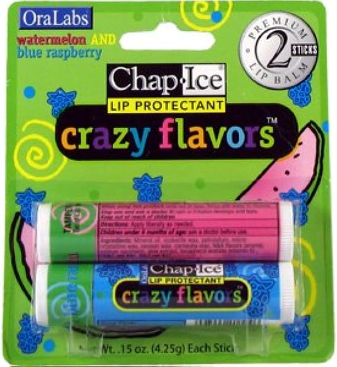 ChapIce Crazy Flavors Lip Balm Watermelon and Blue Raspberry 2 Sticks
