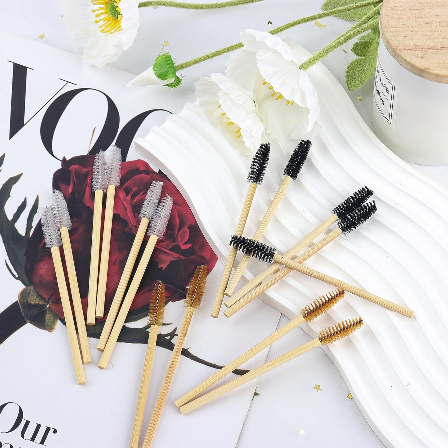 300PCS Disposable Mascara Wands Spoolie Brush Crystal Eyebrow Brushes Eyelash Extension Applicator Makeup Kits Bamboo Mascara Brush