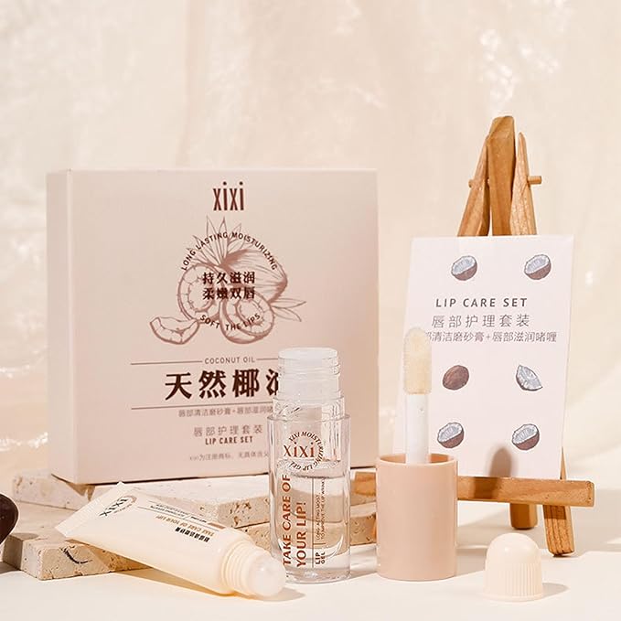 Lip Care Lip Scrub And Moisturizing Gel Set Sleeping Exfoliating Natural plant Oil Korean Therapy For Fuller Plumper