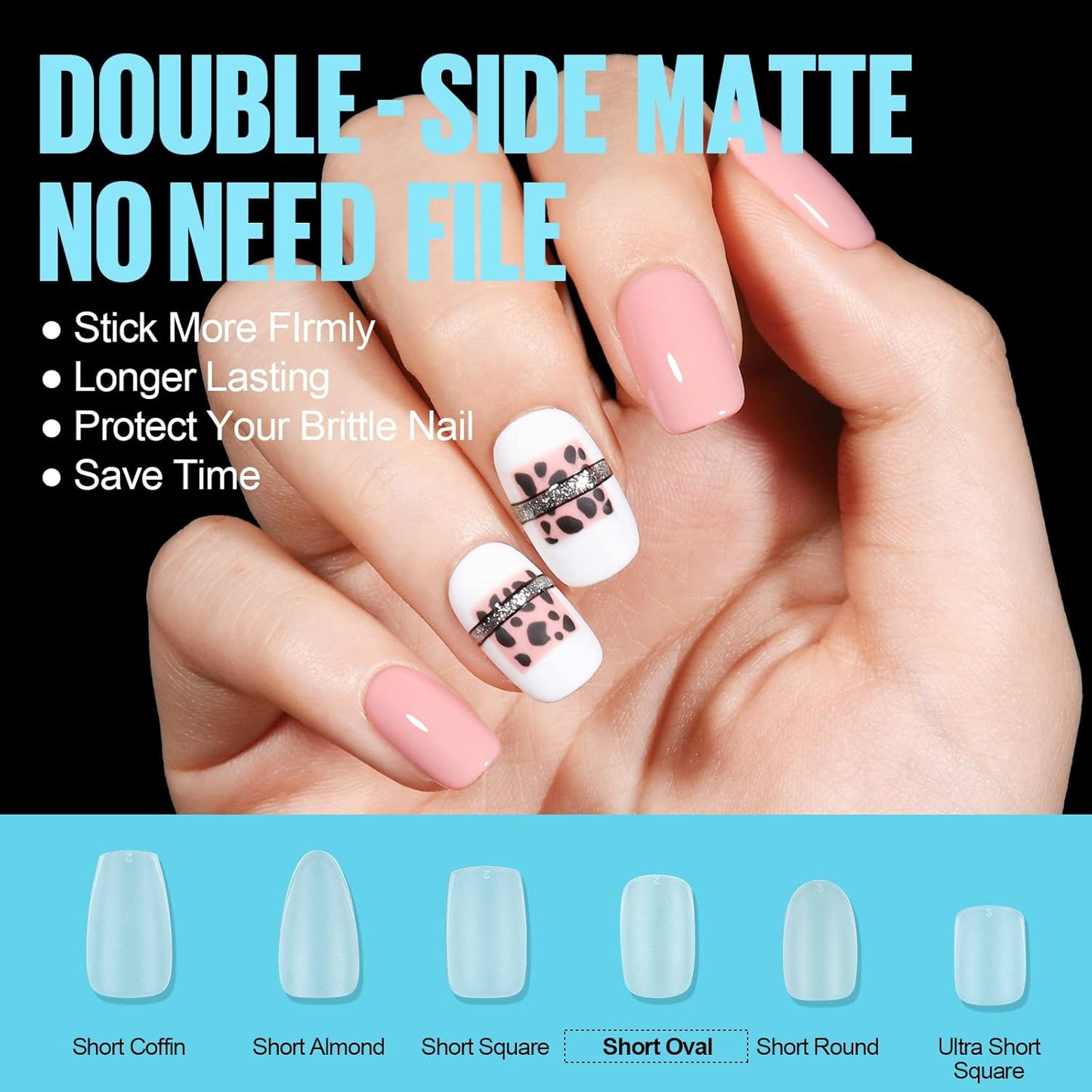 TOMICCA Oval Nail Tips - 15 Size Full Matte Gel Tips, 360PCS Pre-shaped No Need Nail Files and Base Coat Full Cover Nail Tips for Nail Extensions