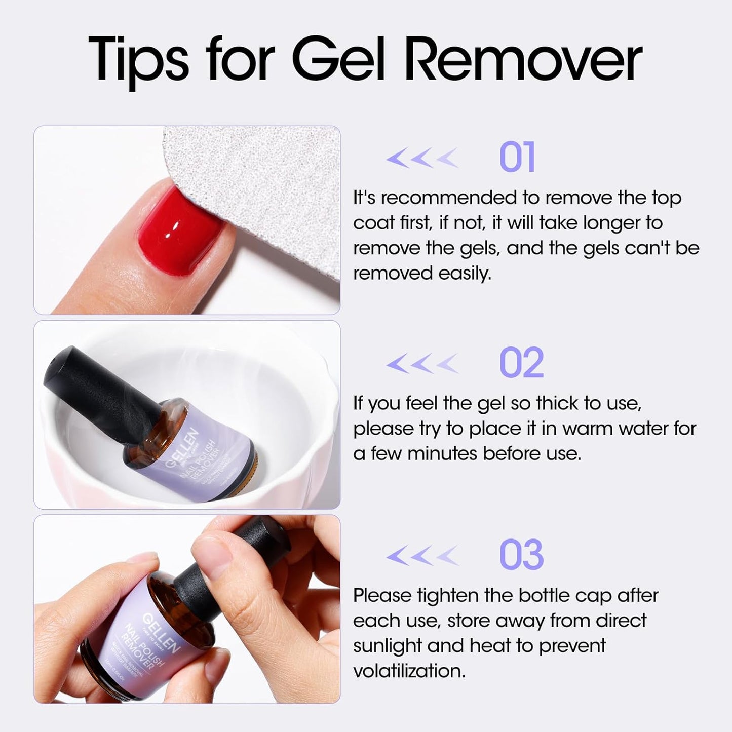 Gellen Gel Nail Polish Remover - 2Pcs Gel Polish Remover for Nails with Cuticle Pusher and Cuticle Oil, Quick & Easy Gel Nail Polish Removal in 2-5 Minutes, No Need Soaking or Wrapping 15ml 0.5fl.oz