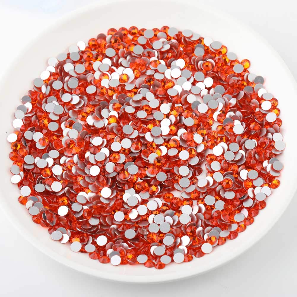 Beadsland 2880pcs Flat Back Crystal Rhinestones Round Gems for Nail Art and Craft Glue Fix, Orange,SS4,1.5-1.7mm