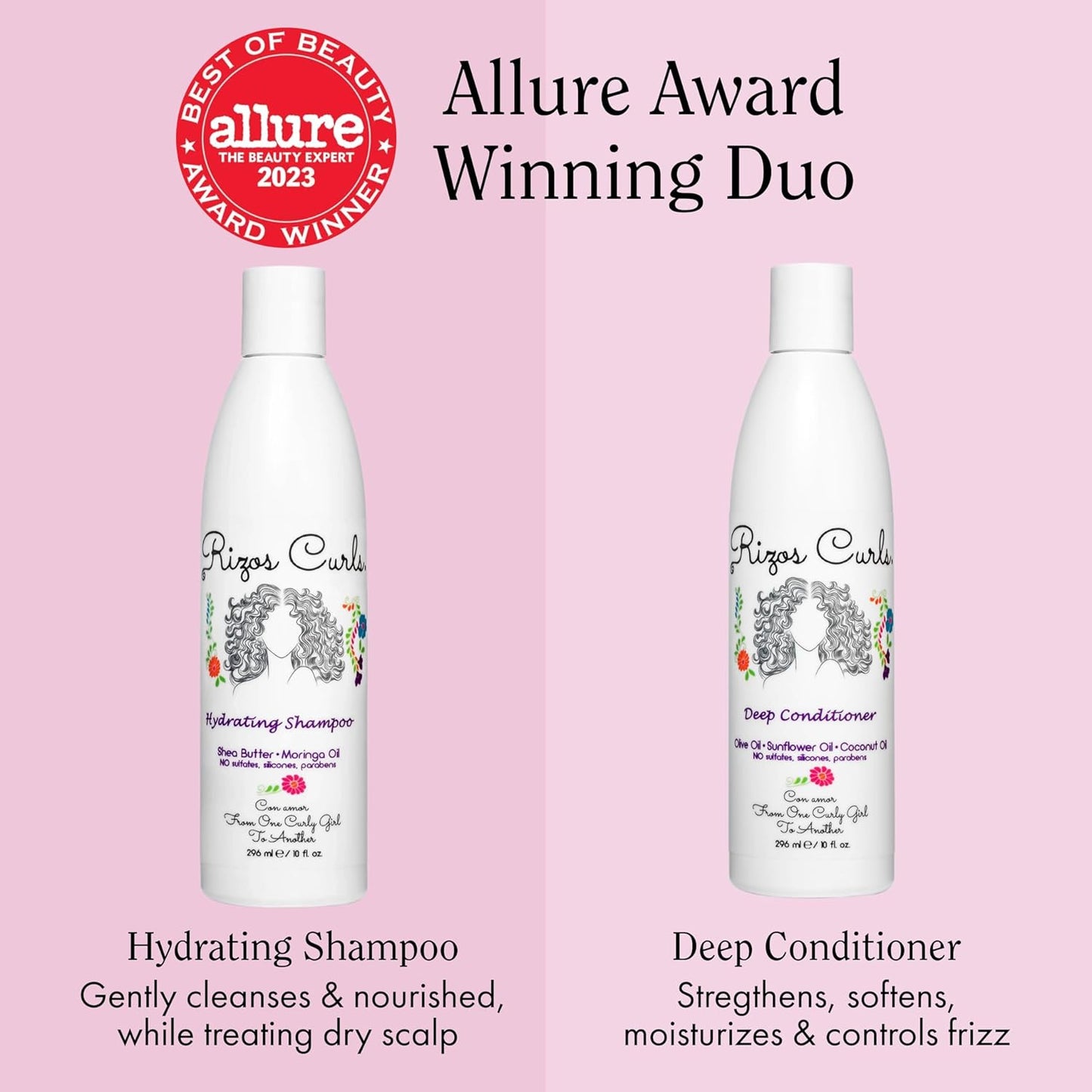 Rizos Curls Wash Day Bundle – Hydrating Shampoo & Deep Conditioner Set with Shea Butter for Every Curl Pattern 1a-4c – Gently Cleanses, Moisturizes, Softens & Adds Shine – Sulfate & Paraben Free