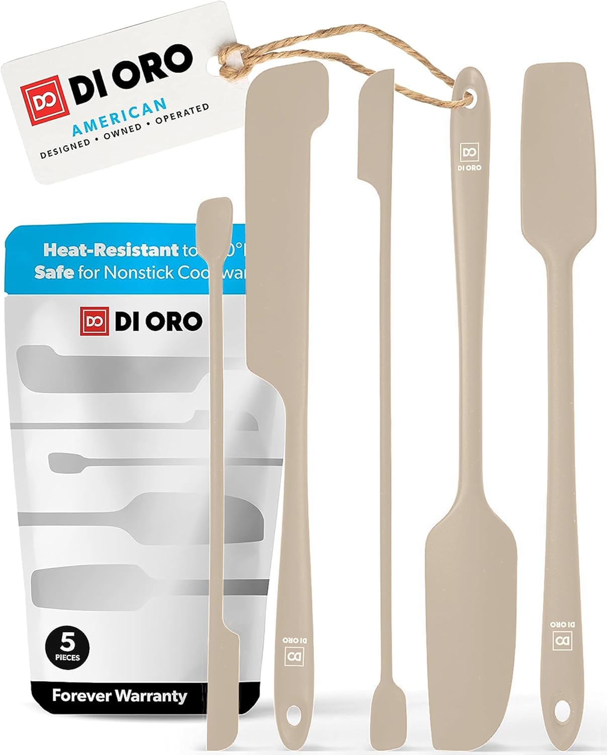 DI ORO Silicone Jar Spatulas for Scraping - Rubber Spatulas Silicone Heat Resistant - Kitchen Spatulas Nonstick Cookware Safe - Silicone Utensil Set for Blenders, Mixing, Baking, & Makeup (5pc, Clay)