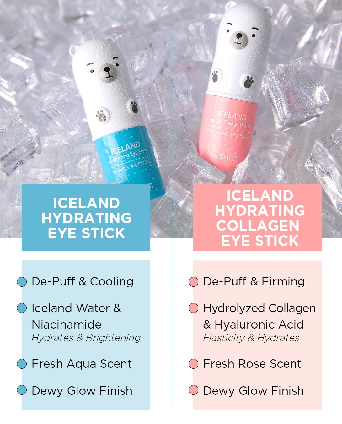 THESAEM Iceland Hydrating & Collagen Eye Stick 2 Pack - Cooling & Anti-Wrinkle Eye Balm for Dark Circles and Puffiness – Under Eye Treatment - Reduce Wrinkles and Moisturizing - Duo Set