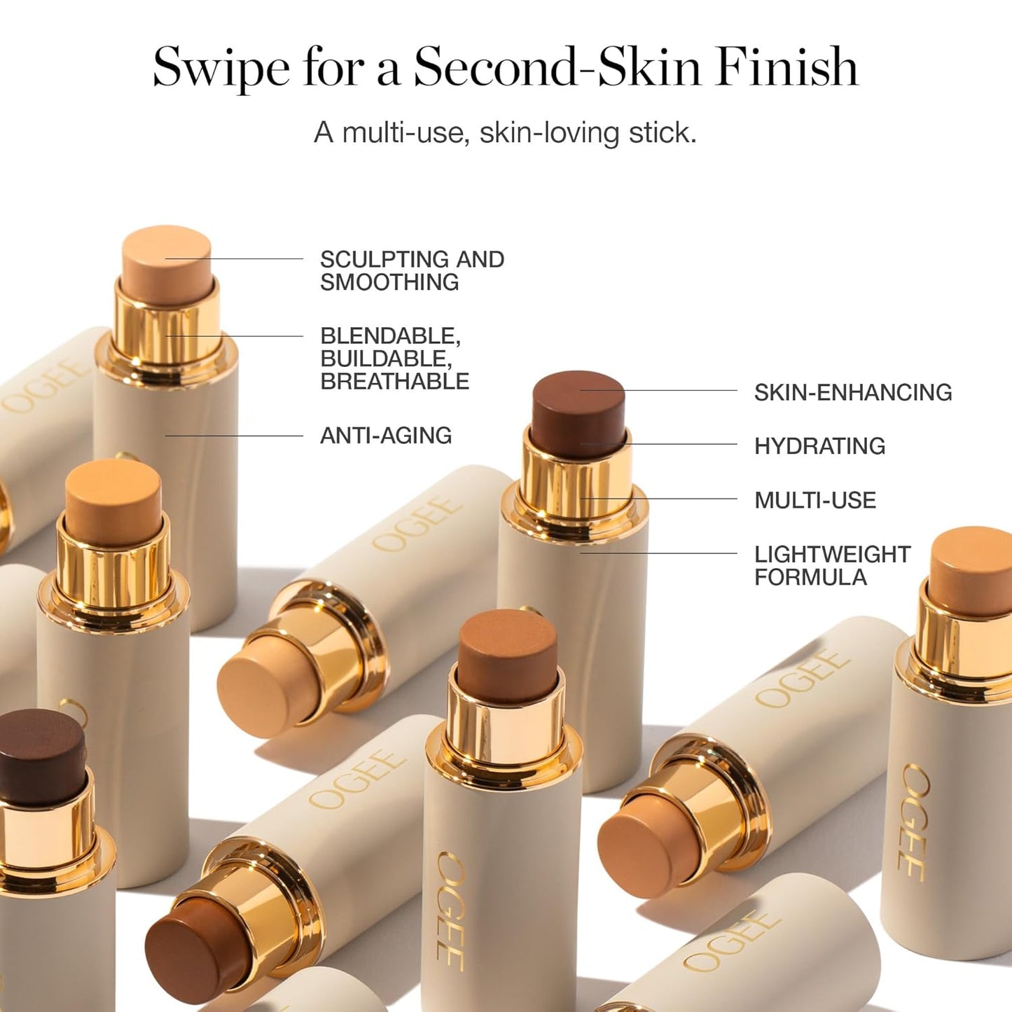 Ogee Sculpted Complexion Foundation Stick (Aspen 1.0W - Fair, Warm Undertones) Full Coverage Foundation Makeup - Instantly Balance & Even Complexion - 70% Organic Ingredients