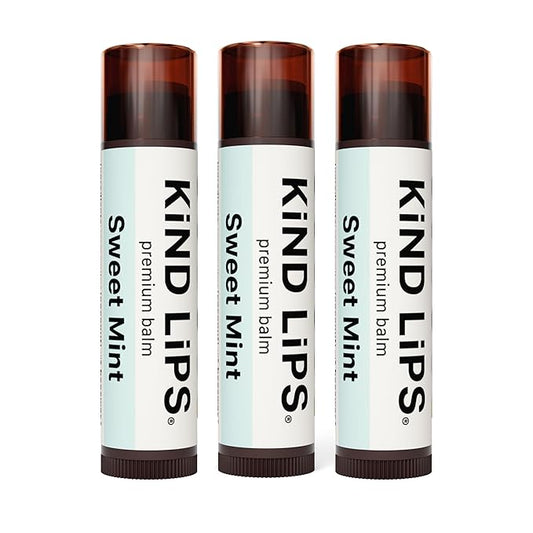 Kind Lips Lip Balm - Nourishing & Moisturizing Lip Care with Shea Butter, Beeswax & Vitamin E | Sweet Mint Flavor | 0.15 Ounce (Pack of 3)
