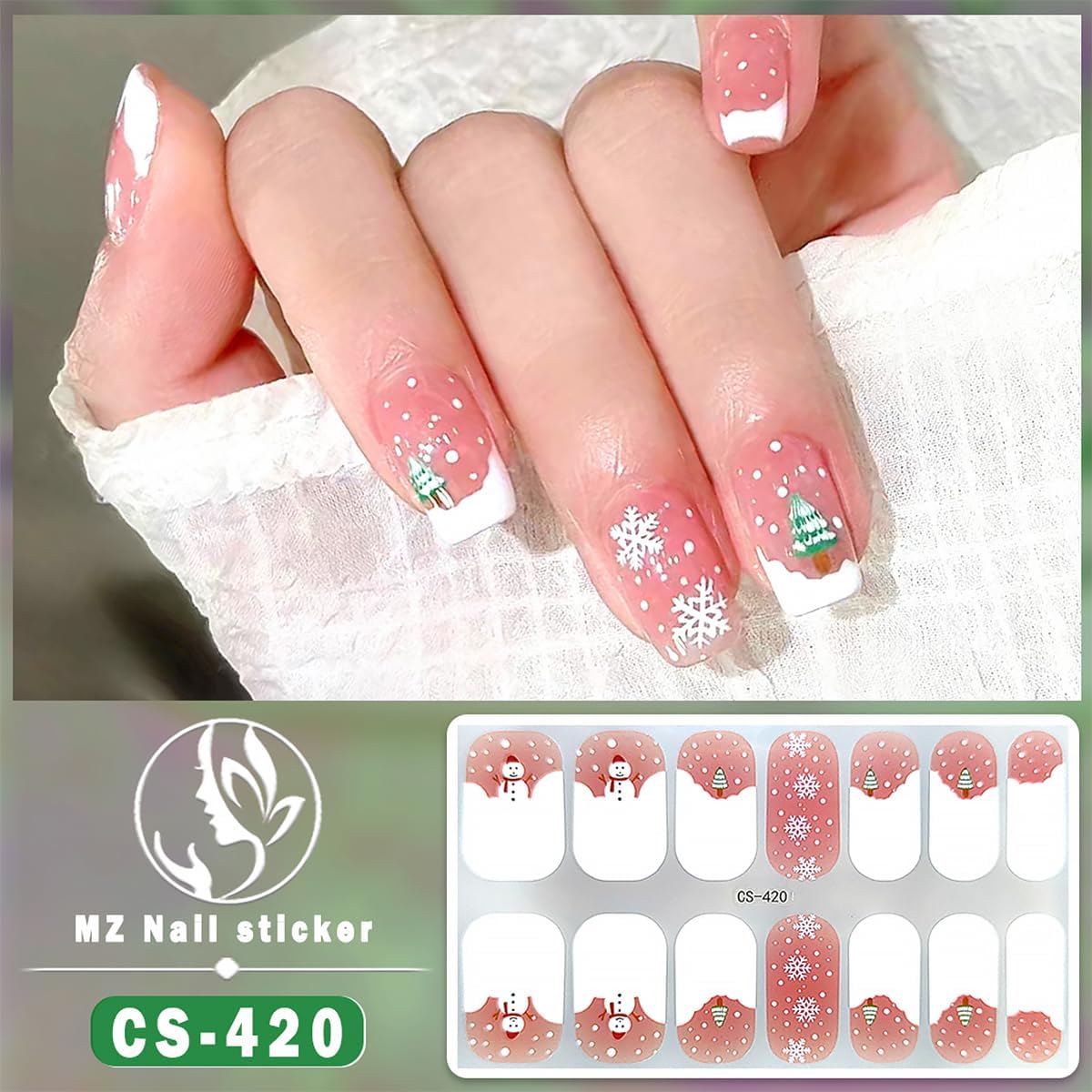 6 Sheets Christmas Nail Wraps Stickers 3D White Snowflake Nail Polish Strips Self-Adhesive Winter Holiday Full Wraps with Xmas Trees Santa Reindeer Gel Nail Stickers for Women Girls Acrylic Nails DIY
