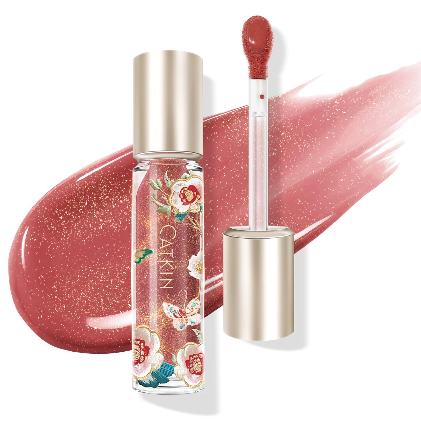 CATKIN Lip Plumper Gloss, Tinted Lip Serum with Hyaluronic Acid & Jojoba Oil, Non-sticky Volumizing Hydrating Formula for a High Shine Maximum 3D Look, Plump & Soft Lips 0.12 Fl Oz-C05 Chocolate Amber