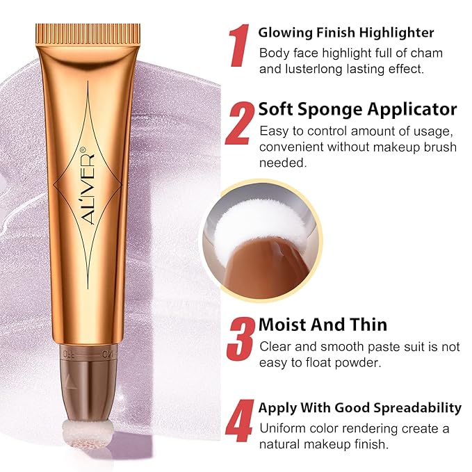 Liquid Highlighter Beauty Wand, Highlight Bronzer Stick with Cushion Applicator, Smooth Shimmer Finish, Lightweight Silky Cream Face Makeup Stick, Cruelty-free (Celestral)