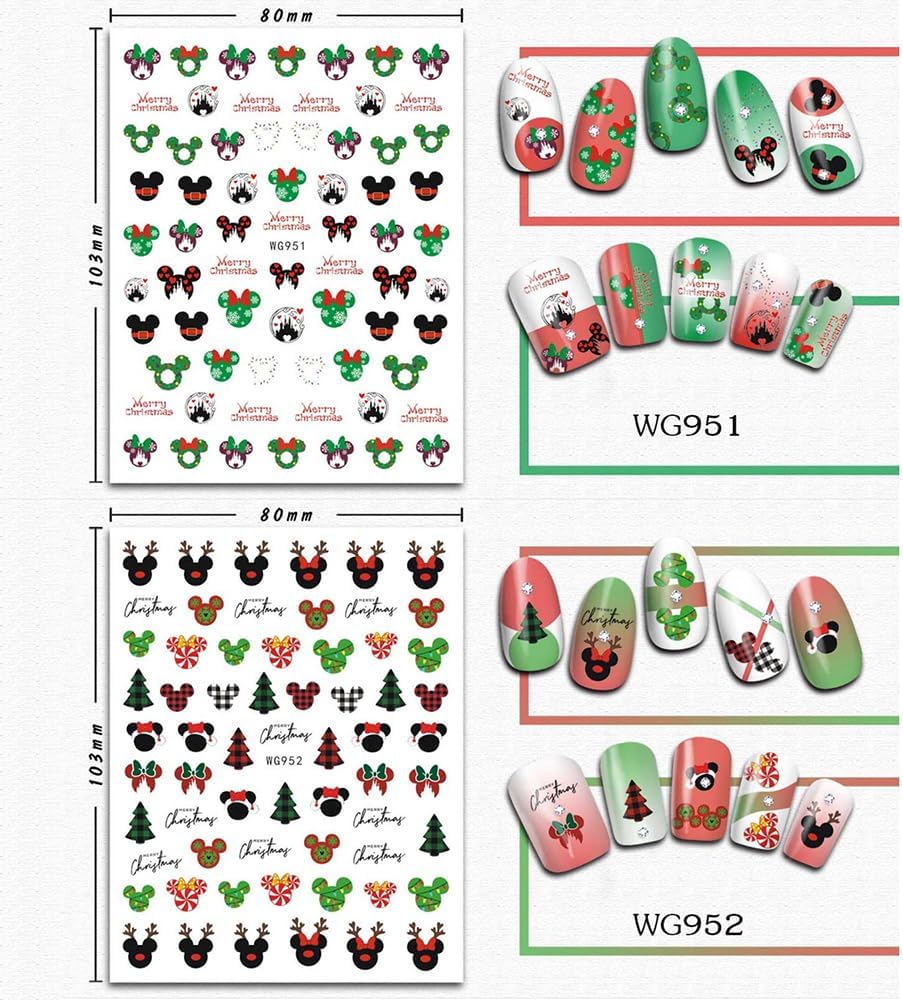 Cartoon Nail Art Stickers Decals Cute Christmas Nail Decals Design 3D Self-Adhesive Nail Art Supplies Christmas Designer Nail Stickers for Women Girls DIY Manicure Tips Xmas Acrylic Nails Decoration