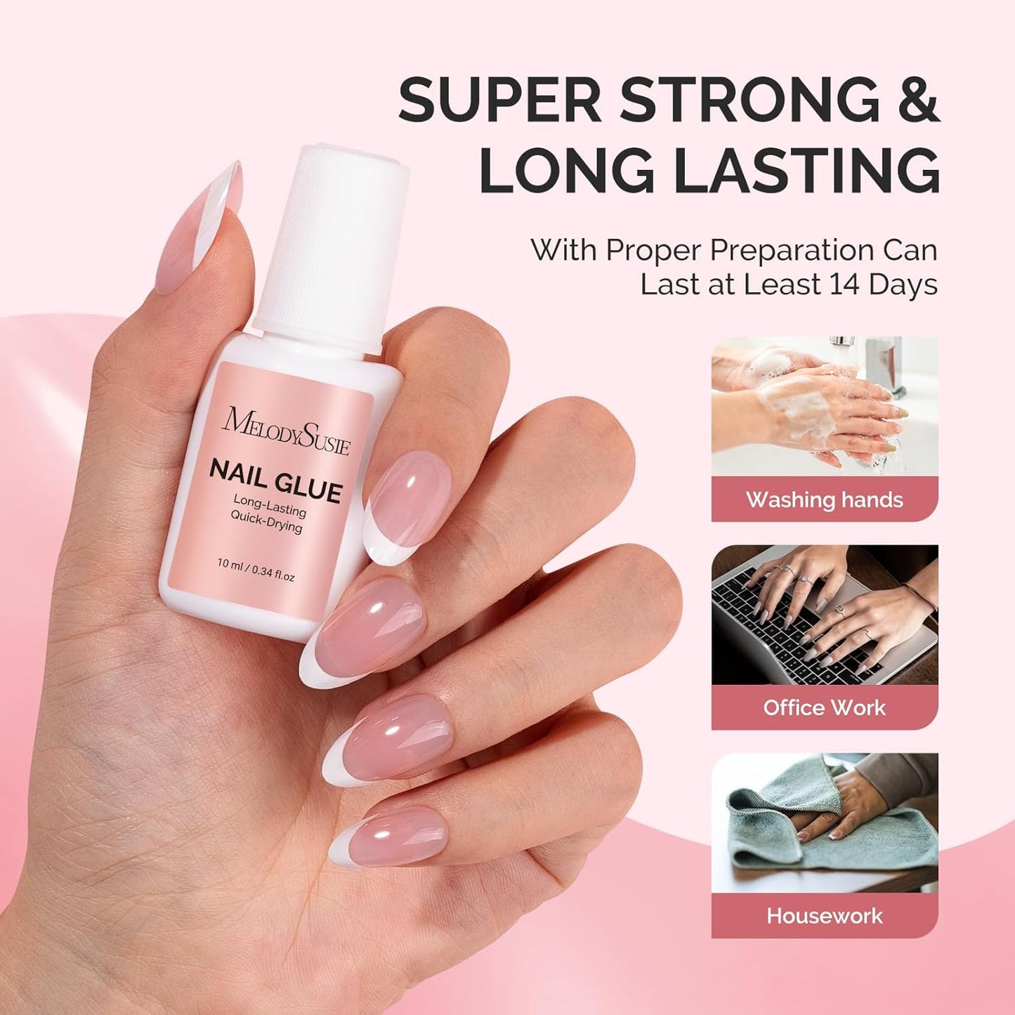 Melodysusie Brush-On Nail Glue for Acrylic Nails Press on Nails Quick-Drying Super Strong Long Lasting Adhesive for Nail Tips Fake Nails No UV Lamp Needed with Easy Application 10ml*3