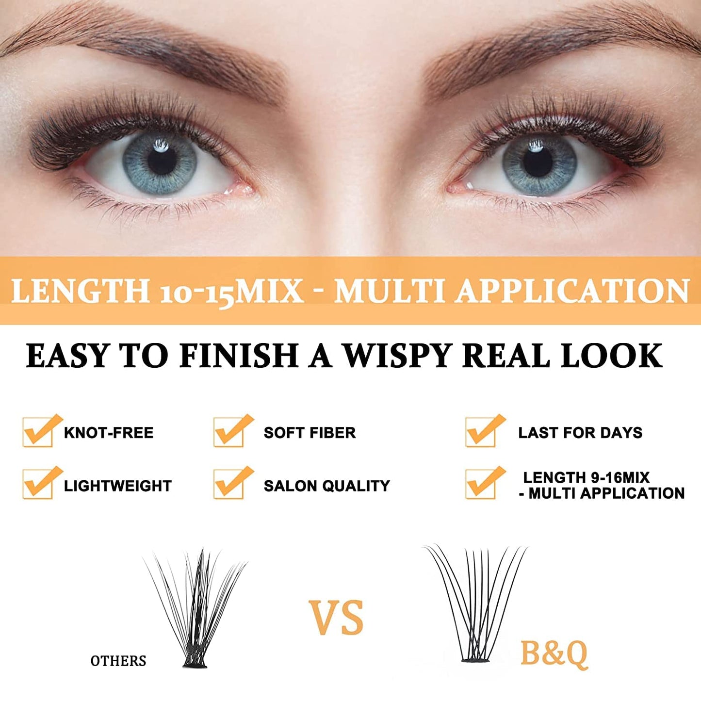 B&Qaugen Lash Clusters 10D-C-9-16MIX LASH Individual Lashes 280 Clusters False Eyelash 10D 20D Lash Clusters Extensions Individual Lashes Cluster DIY Eyelash Extensions (10D-C-9-16MIX)