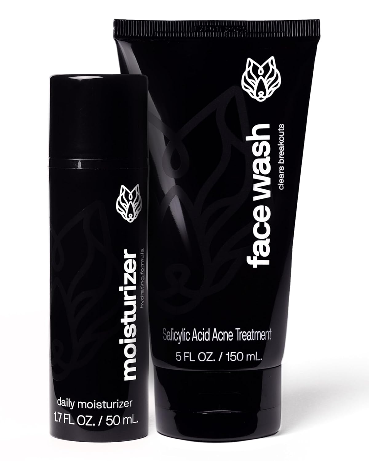 Black Wolf Face Wash and Oil-Free Moisturizer Gel Bundle for Oily Skin, Deep Clean- 2pc Bundle- Charcoal Powder and Salicylic Acid Reduce Acne Breakouts and Cleanse Your Skin- Gift Set for Men