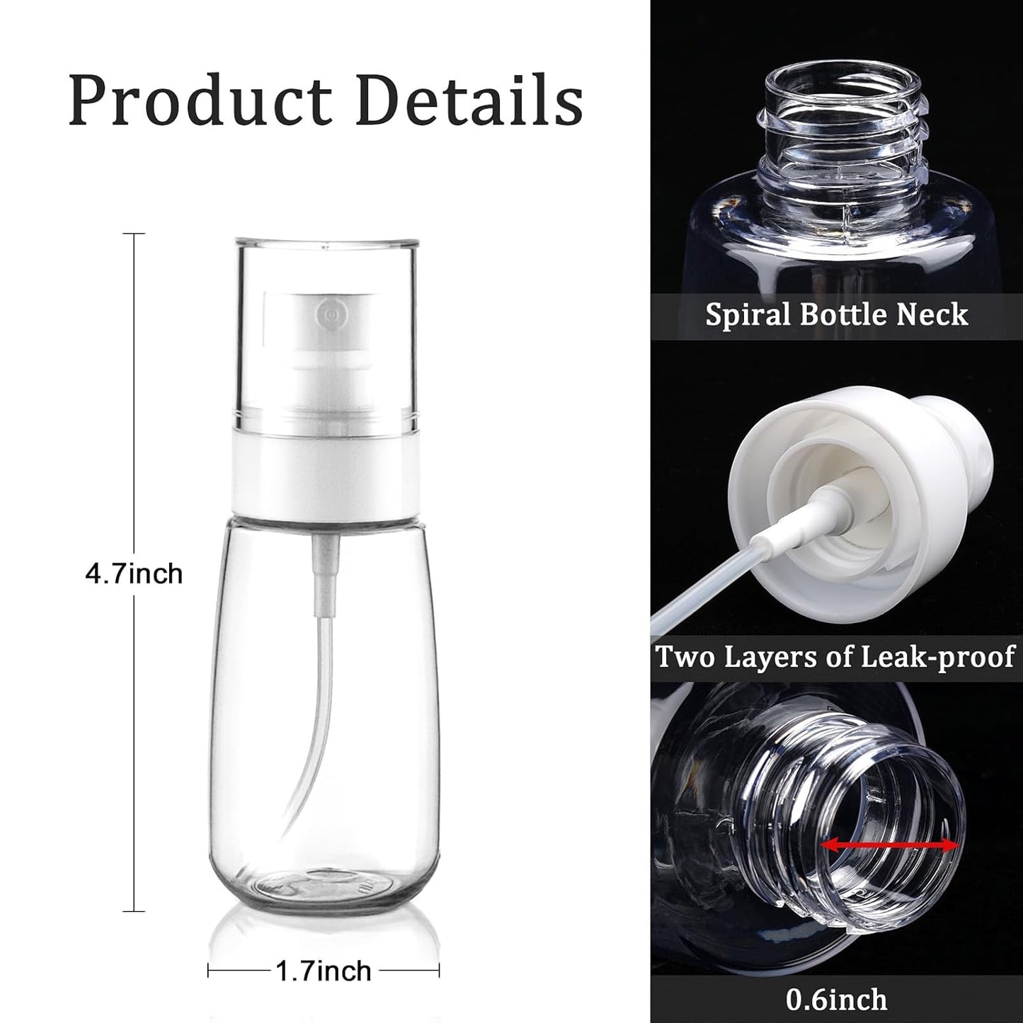 Cosywell Travel Spray Bottle TSA Approved 2oz 60ml 3 Pack Leak Proof Fine Mist Spray Bottles Empty Plastic Refillable Spray Bottle for Perfume Essential Oils Toners Rose Water Cosmetics(3Clear)