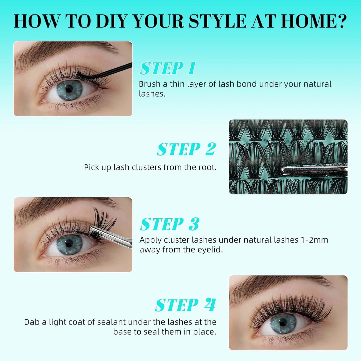 Lash Clusters 240pcs Eyelashes Cluster Individual Wispy Lashes Thin Band for D Curl Lash Extension Eyelashes for Beginners at Home,False Eyelashes Soft Eyelash Clusters(40D,D-Mix9-16mm)