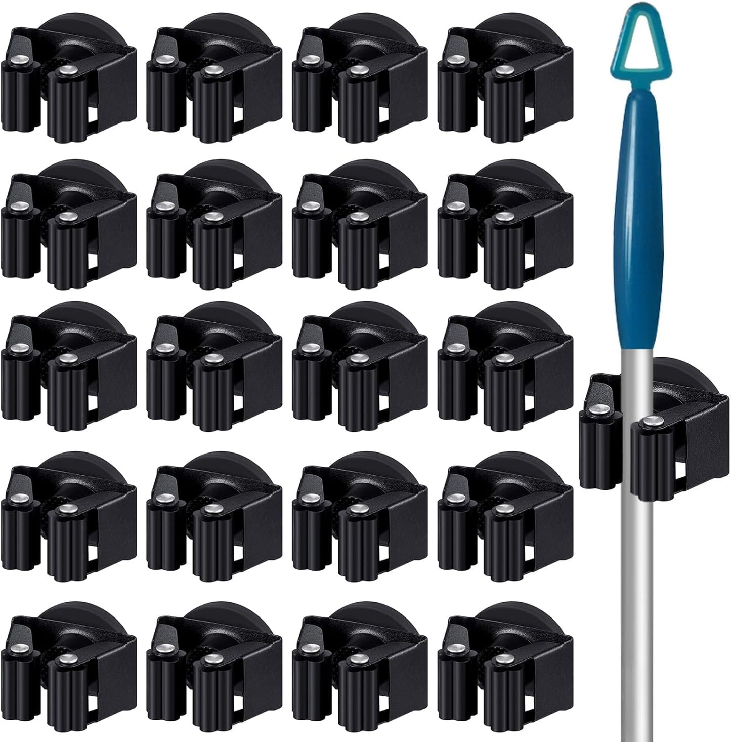 30 Pcs Magnetic Mop Broom Holder Movable Magnetic Broom Holder Rack, Anti Slip Wall Mounted Utility for Cleaning Tools, Garage, Kitchen, Laundry, Garden (Black)