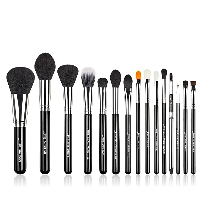 Jessup Makeup Brushes 15 Pcs Makeup Brush Set Beauty Cosmetics Make Up Powder Concealer Eyeshadow Eyeliner Blending Lip Brush Tools (Black/Silver) T092