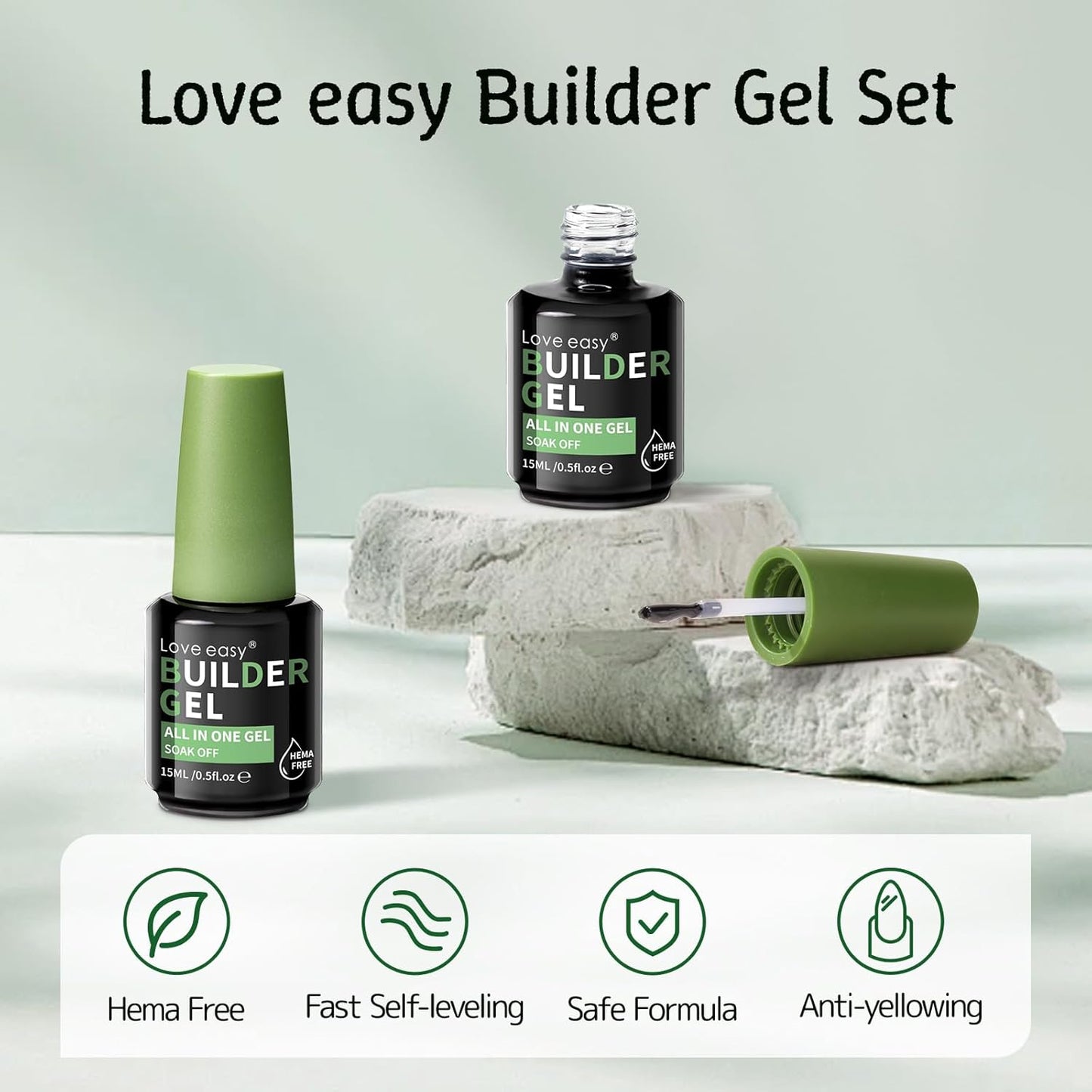 Builder Gel for Nails, 2 Pack Crystal Clear Soft Polish Fast Self-leveling Apex Strength Thickness Enhancement Building Thin Weak Nail, Beginners Home DIY Salon Manicure (U V Light Needed)