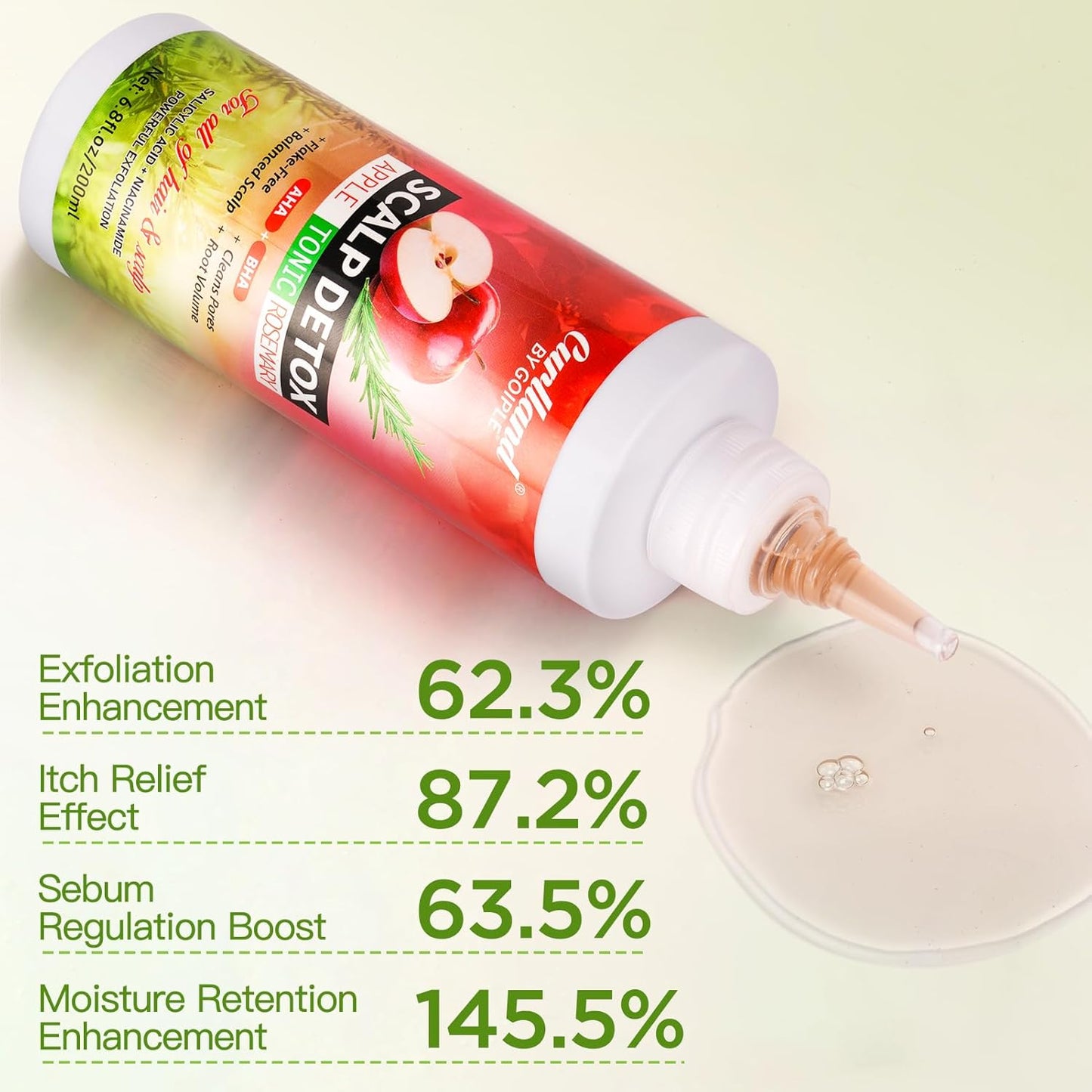 Rosemary & Apple Scalp Exfoliating Tonic - Scalp Detox Serum Deep Cleansing & Clarifying Treatment for Buildup, Dry Flaky Scalps - Soft Silicone Hair Scalps Massager Shampoo Brush for All Hair Types