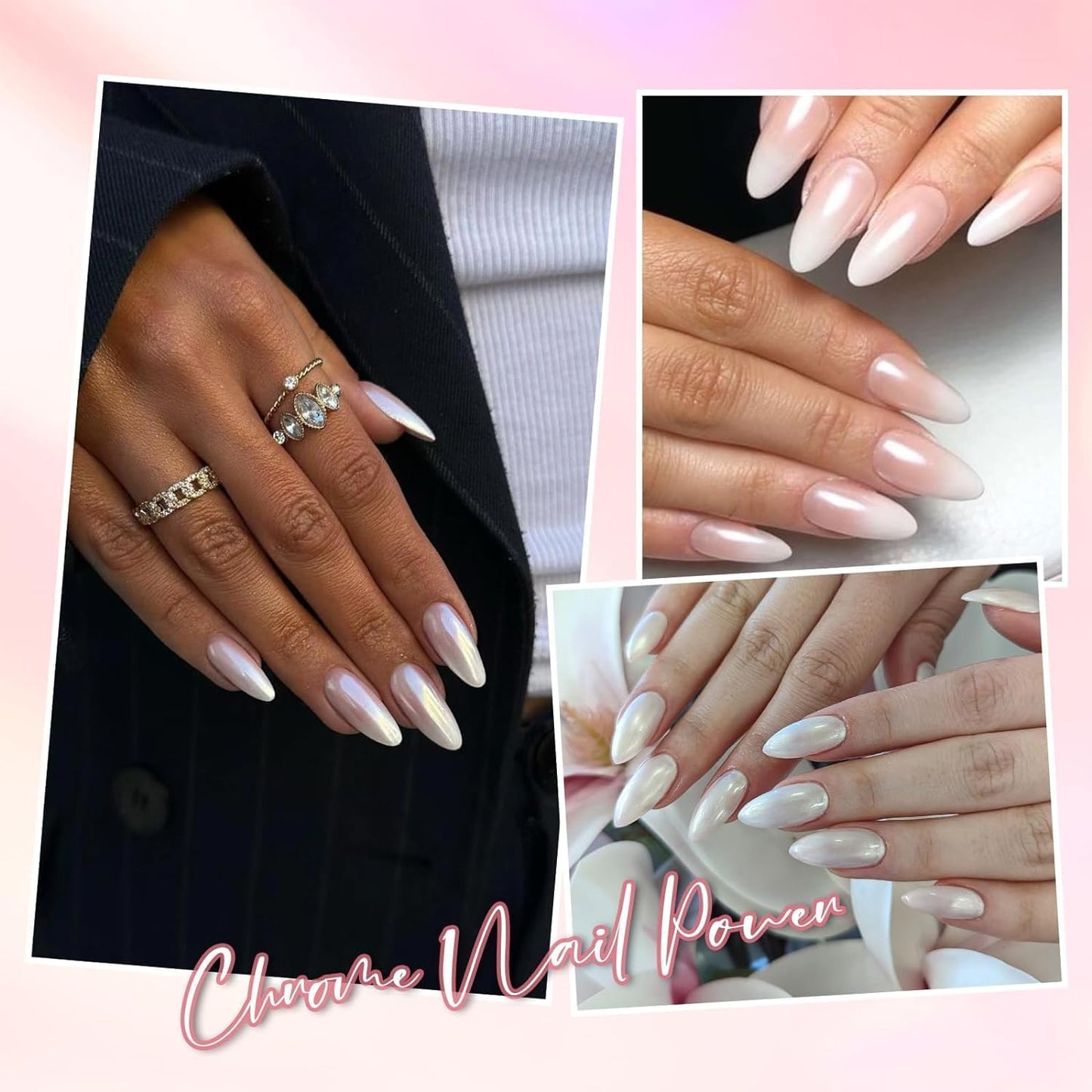 Pearl Chrome Nail Powder:【Super Transparent】 White Pearl Chrome Nail Powder Ice Shimmer Jewelry Transparent Aurora Glazed Donut Chrome Nail Powder for Nails Art DIY