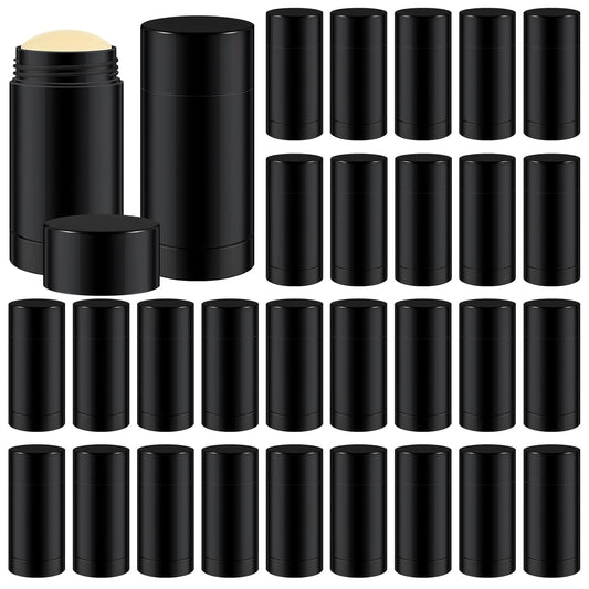 30 Pcs Empty Deodorant Containers Twist up Filling Stick Plastic Deodorant Container Refillable Bottles Bottomfill Round Lip Balm Tubes for Homemade DIY Lipstick Crayon(75 ml,Black)