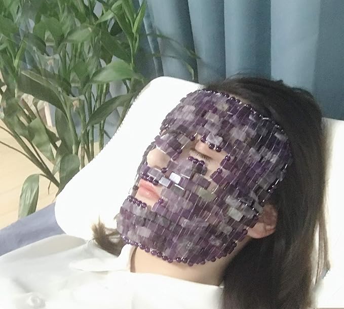 Jade Face Mask, Jade Mask for Relieving Face & Eye Puffiness Migraine, Anti Wrinkle Mask Therapy, Yoga Meditation Tools (Amethyst)