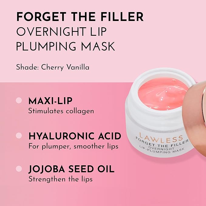 LAWLESS Forget the Filler Lip Mask - Candy Apple - Premium Overnight Lip Plumping Treatment with Natural Ingredients Designed to Plump, Hydrate, and Smooth Lips - 0.28 oz