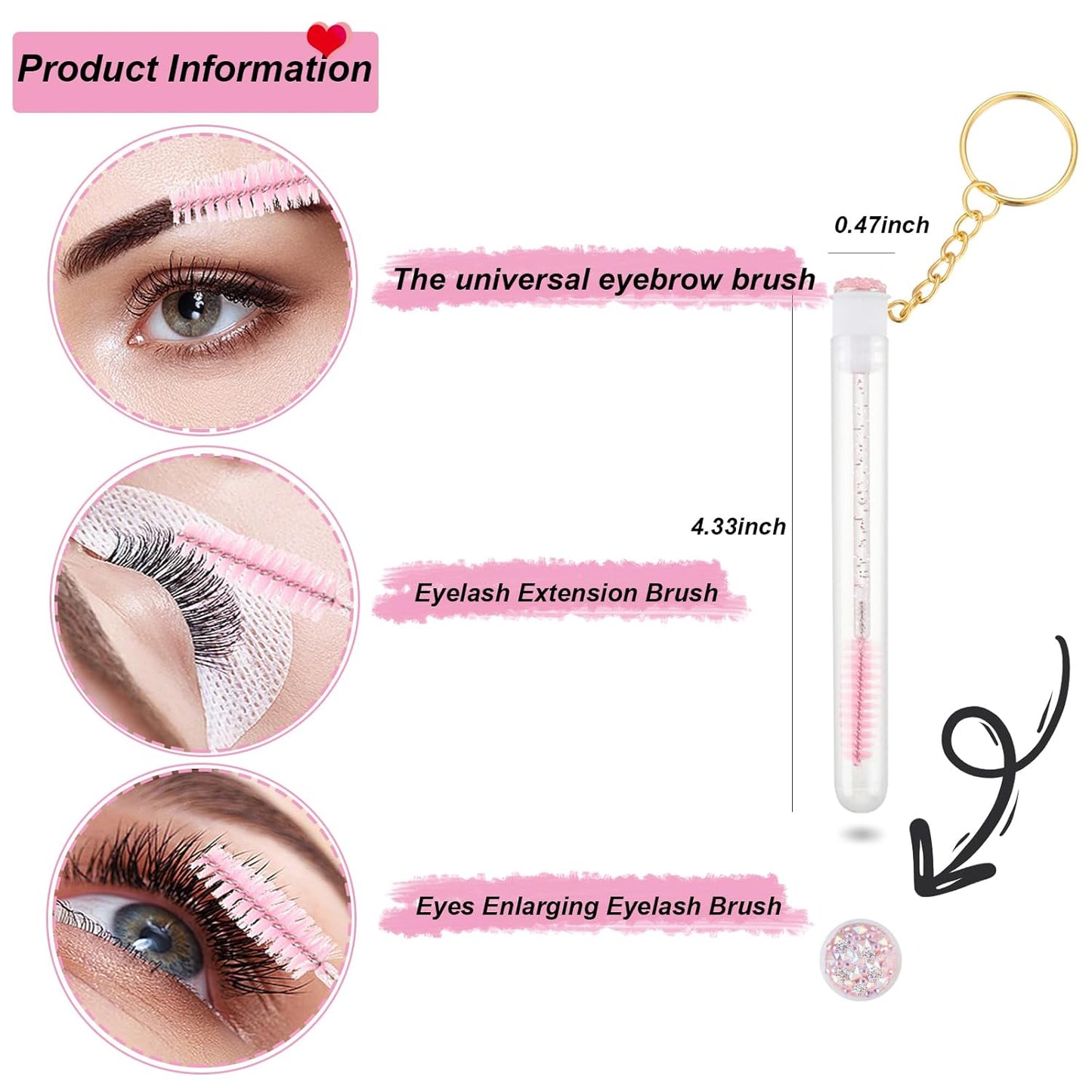 Upgrade 48 Pieces Disposable Mascara Wands Set,Extremely Durable Diamond Mascara for Women and Girls- Include 24 Pcs Crystal Lash Spoolies Brush and 24 Pcs Reusable Keychain Empty Eyelash Brush Tubes