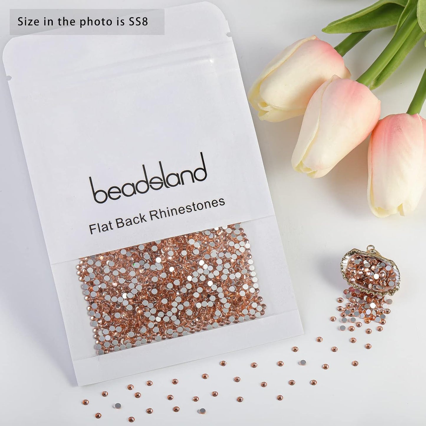 beadsland Flat Back Crystal Rhinestones Round Gems for Nail Art and Craft Glue Fix, Champagne (2.3-2.5mm) SS8/1440pcs