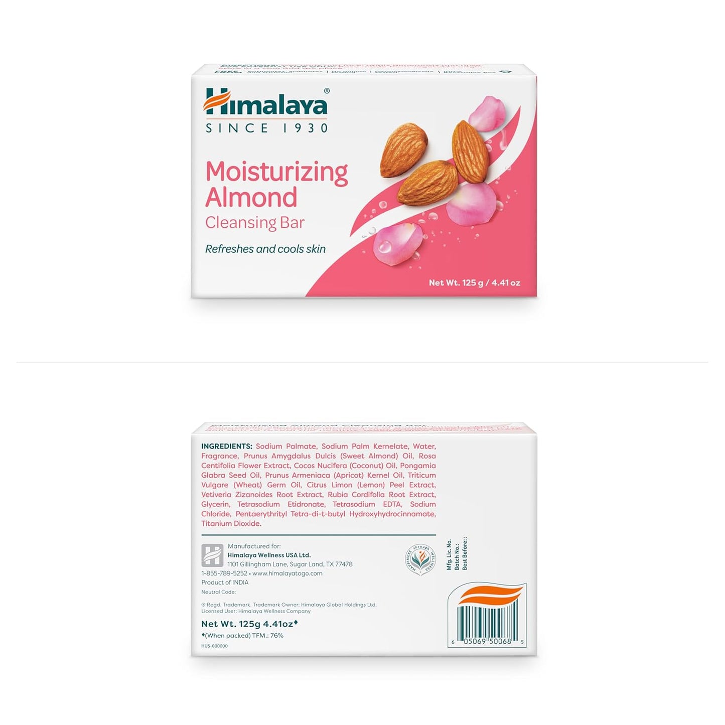 Himalaya Moisturizing Almond Cleansing bar, Body Soap for Soft and Healthy-Looking Skin 4.41 oz/125 g, 6 Pack