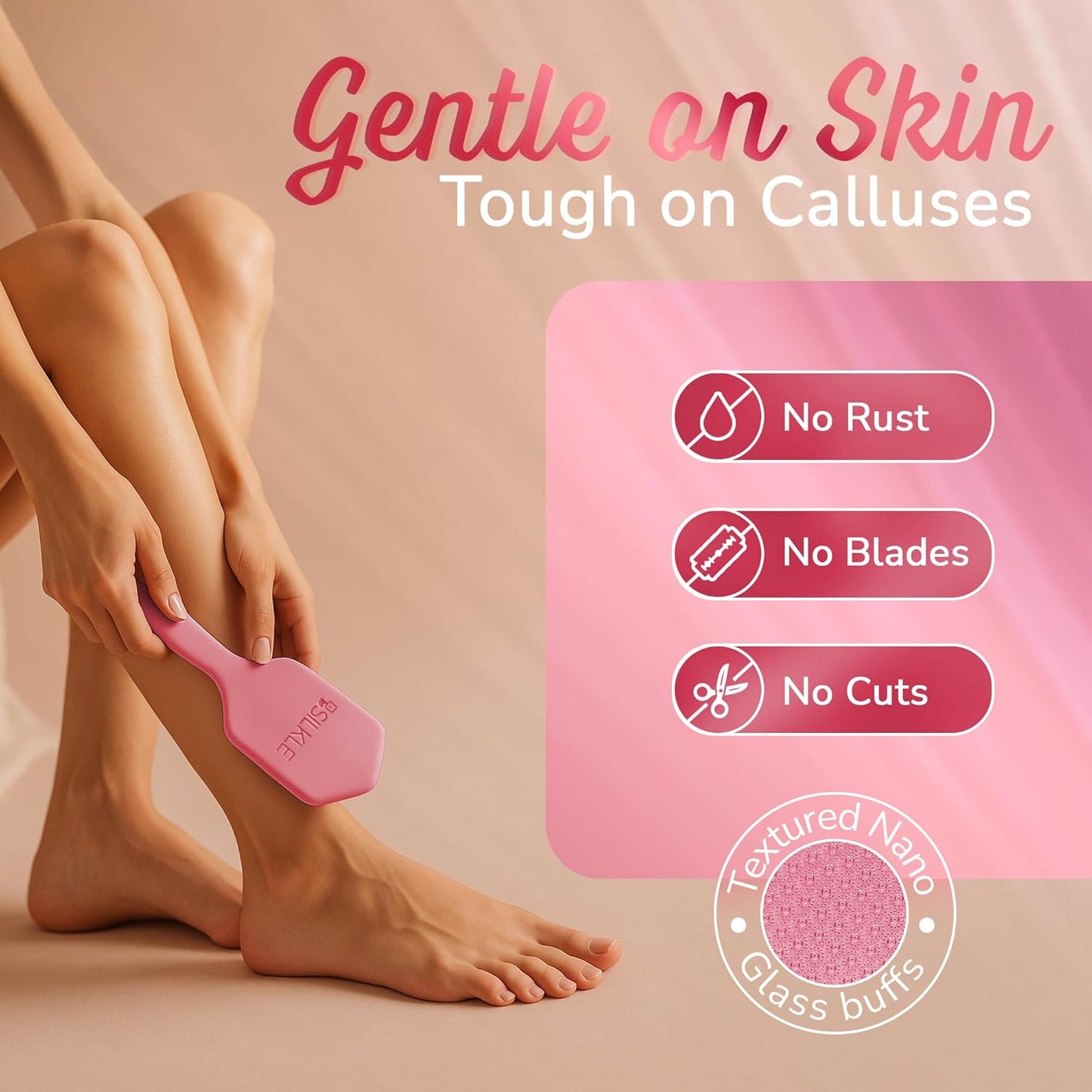 Silicone Foot Callus Remover - Nano Glass Foot File for Dead Skin and Cracked Heels - Callus Remover for Feet & Hard Skin - Ergonomic Foot Scrubber & Exfoliator for Soft, Smooth Feet - Pink