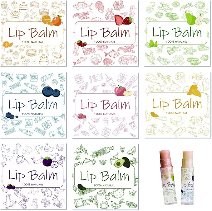 CRASPIRE Lip Balm Labels 80pcs Homemade Lip Balm Labels 2” Clear Lip Balm Labels for Tubes Printable Waterproof Lip Balm Stickers Labels for Lip Balm Handcream Candle Container（Food Logo）