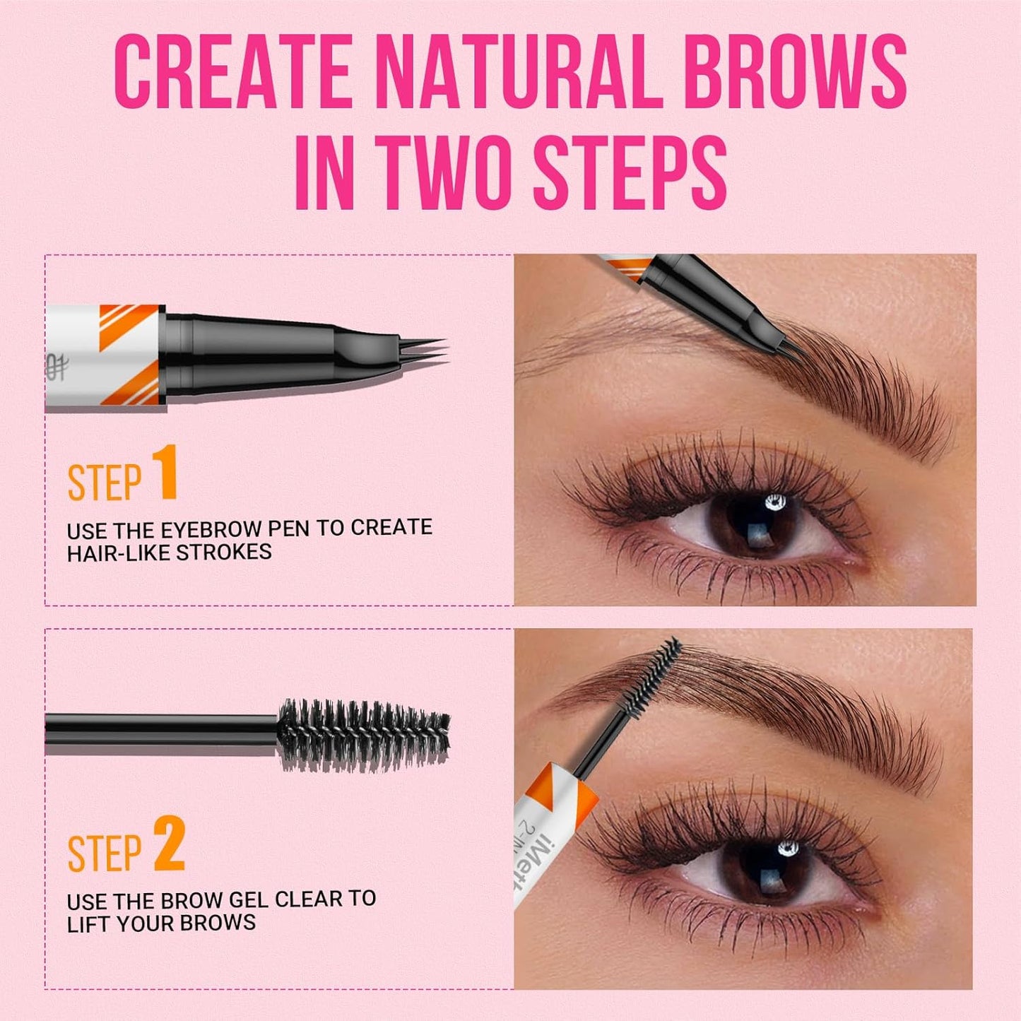 iMethod Curved Eyebrow Pen and Brow Gel Clear - Eyebrow Pencils for Women with Natural Hair Like Strokes, Eyebrow Makeup for All-Day Defined, Waterproof, Smudge-proof, Black Brown