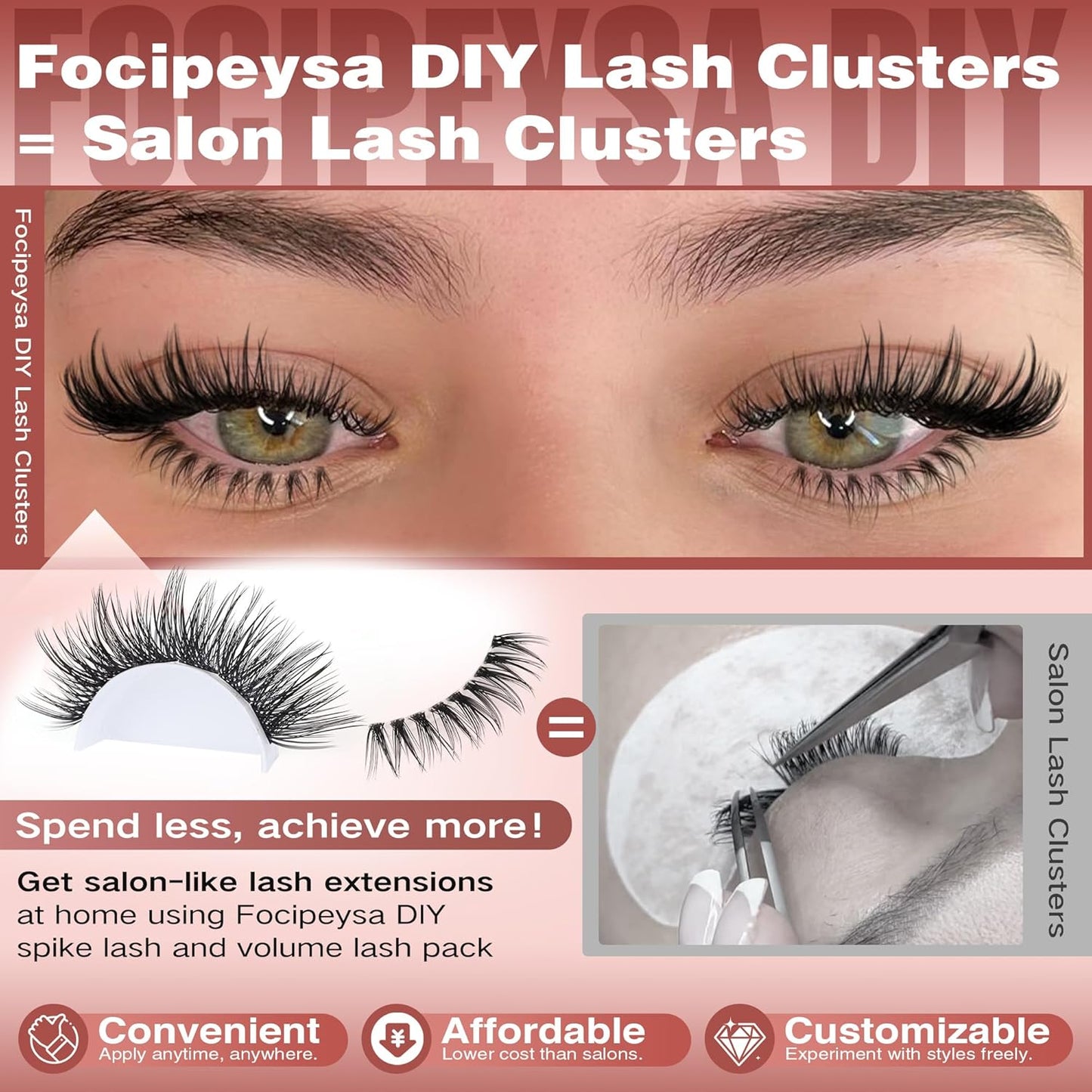 Focipeysa Volume Lash Clusters Wispy Eyelashes Extensions 10-16mm Cluster Lash Extensions C-Curl Lashes Extensions with Bottom Lashes Salon Effect Individual Eyelash DIY Eyelashes Clusters at Home